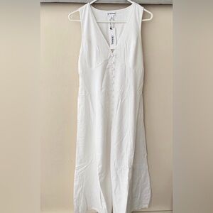 Women’s The Drop Sz L Blanca Linen Button Front Vneck Maxi Dress White